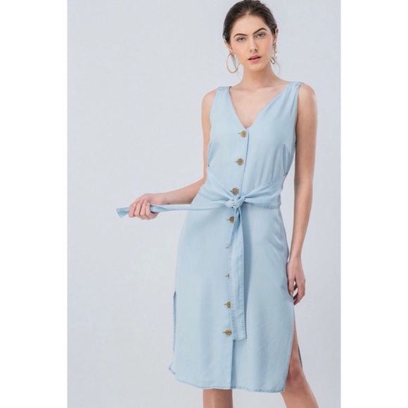 1 S Left!✨Soft Denim Tencel Tie Waist Midi Dress - Picture 2 of 6